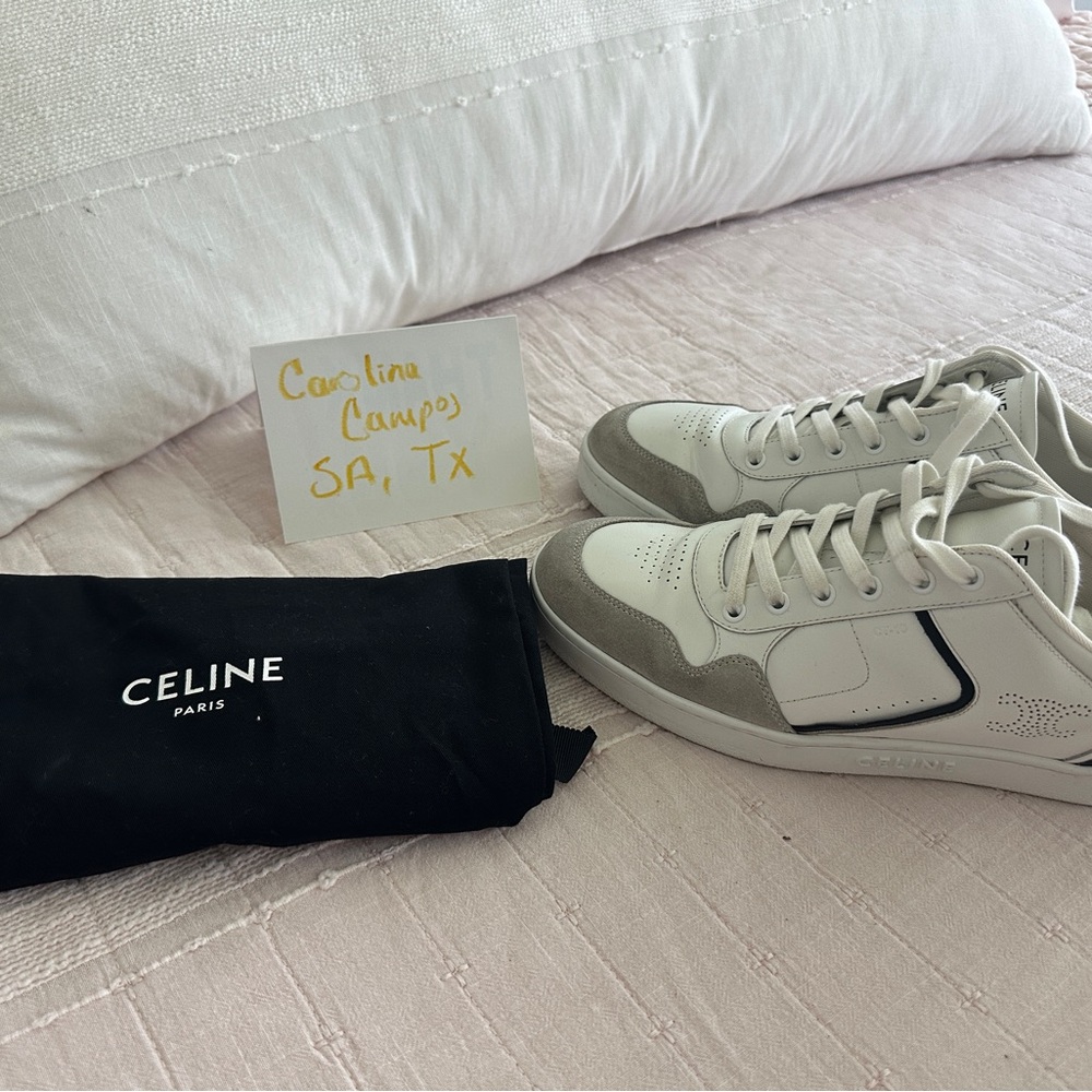 Celine White and Black Leather Sneakers